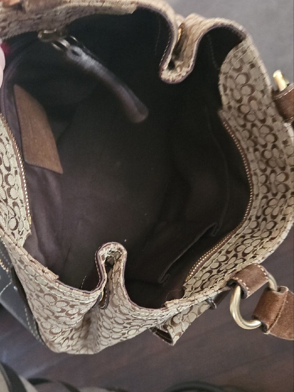 Coach Beige Patterned Canvas Tote with Brown Leather Trim - Picture 9 of 9